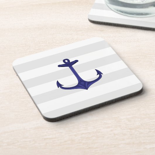 Nautical Navy Blue Anchor Grey White Stripes Drankjes Onderzetter (Linkerzijde)