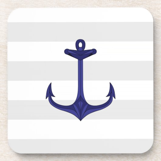Nautical Navy Blue Anchor Grey White Stripes Drankjes Onderzetter (Voorkant)