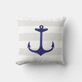 Nautical Navy Blue Anchor Grey White Stripes Kussen