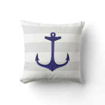 Nautical Navy Blue Anchor Grey White Stripes