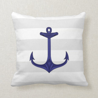 Nautical Navy Blue Anchor Grey White Stripes Kussen