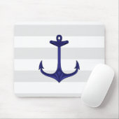 Nautical Navy Blue Anchor Grey White Stripes Muismat (Met muis)
