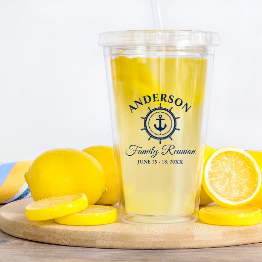 Nautical Navy Blue Anchor Helm Family Reunion Acryl Drinkbeker