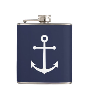 Nautical Navy Blue Anchor Heupfles