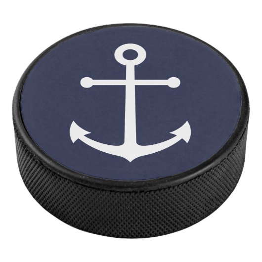 Nautical Navy Blue Anchor Hockey Puck (3/4)