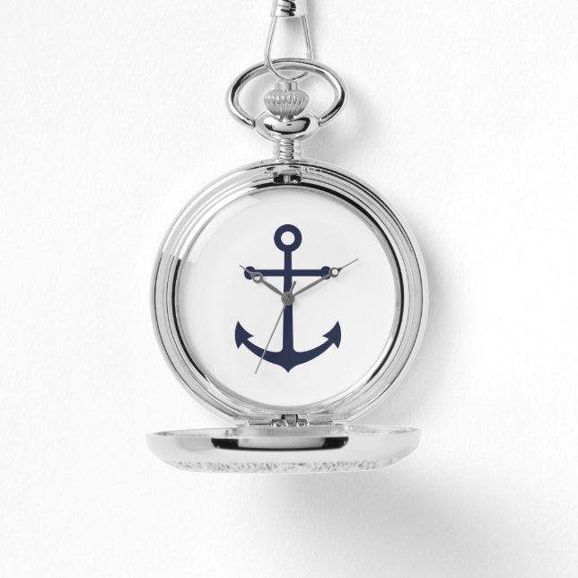 Nautical Navy Blue Anchor Horloge (Voorkant)