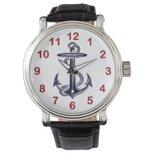 Nautical Navy Blue Anchor Horloge