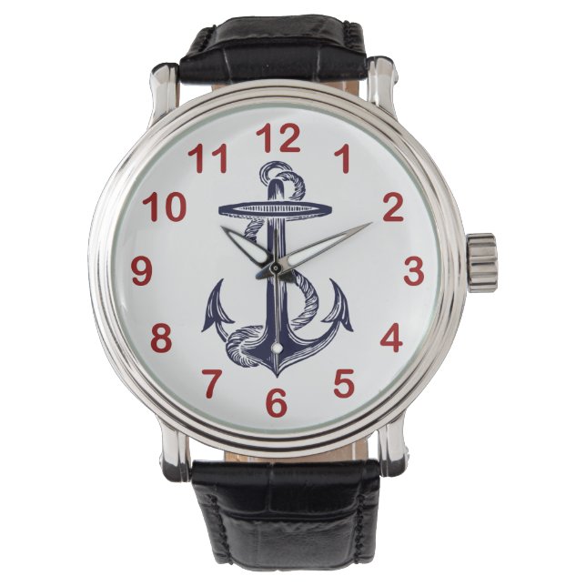 Nautical Navy Blue Anchor Horloge (Voorkant)