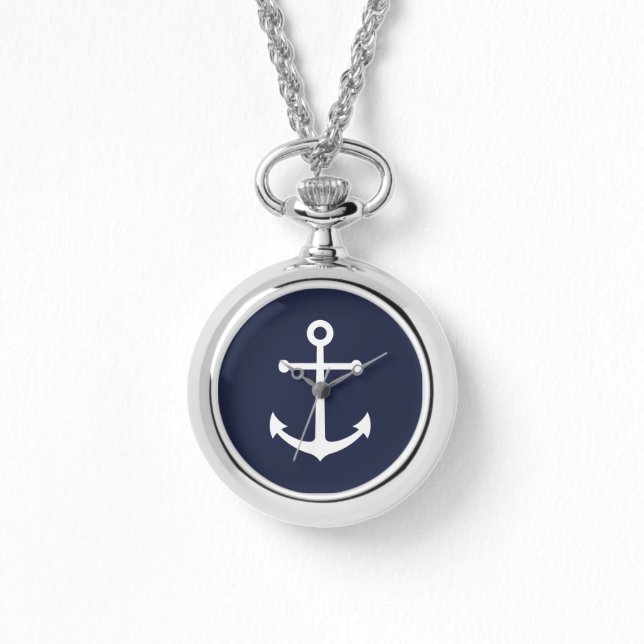 Nautical Navy Blue Anchor Horloge (Voorkant)