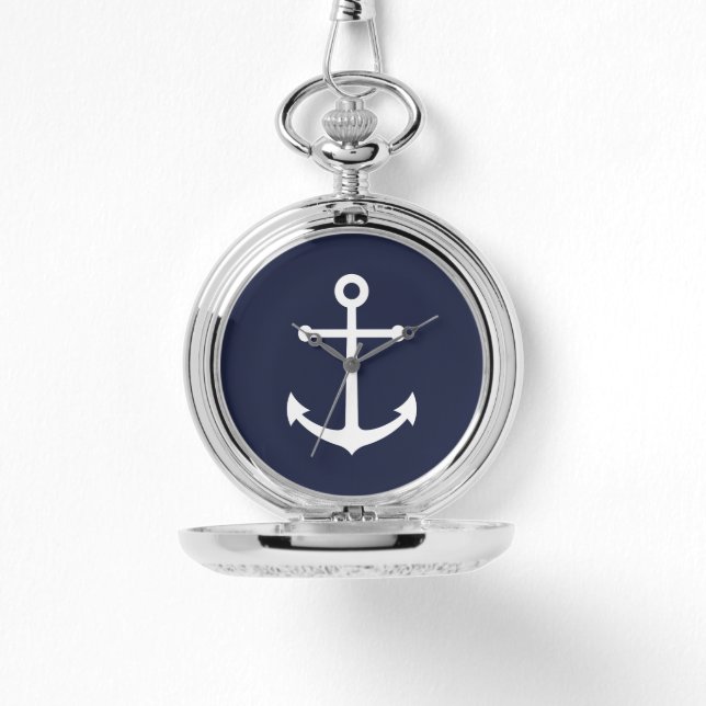 Nautical Navy Blue Anchor Horloge (Voorkant)
