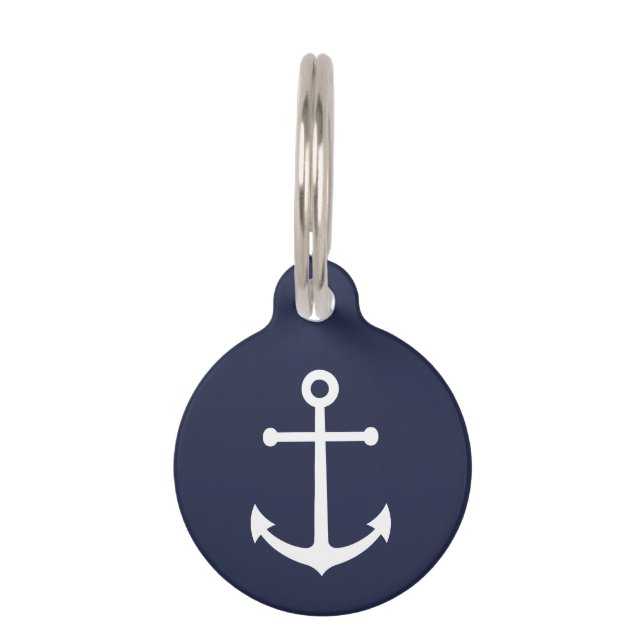 Nautical Navy Blue Anchor Huisdierpenning (Voorkant)