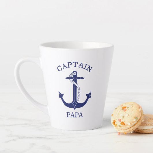 Nautical Navy Blue Anchor Kapitein Papa Latte Mok (In situ)
