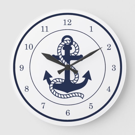 Nautical Navy blue Anchor {kies uw kleur} Grote Klok (Voorkant)