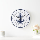 Nautical Navy blue Anchor {kies uw kleur} Grote Klok (Huis)
