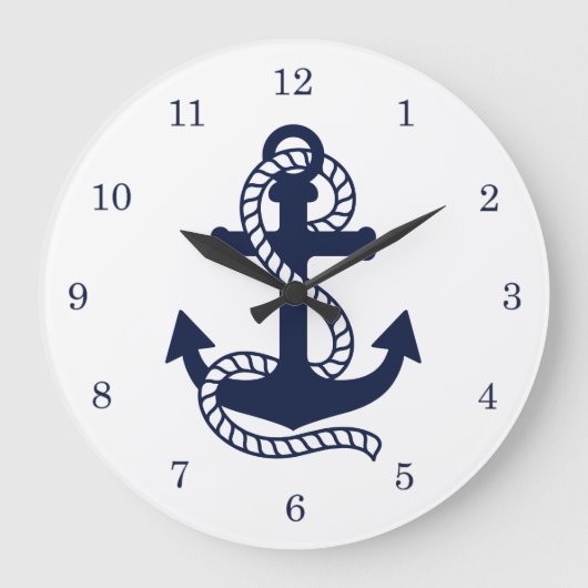 Nautical Navy blue Anchor {kies uw kleur} Grote Klok (Voorkant)