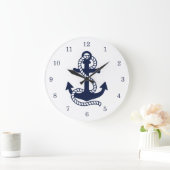 Nautical Navy blue Anchor {kies uw kleur} Grote Klok (Huis)