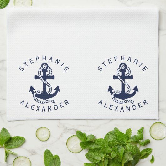Nautical Navy Blue Anchor {kies uw kleur} Theedoek (Gevouwen)