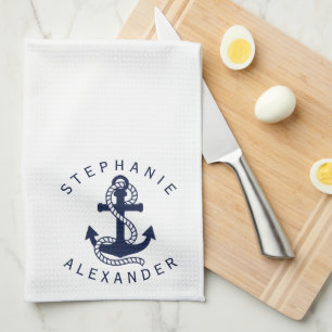 Nautical Navy Blue Anchor {kies uw kleur} Theedoek