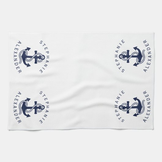 Nautical Navy Blue Anchor {kies uw kleur} Theedoek (Horizontaal)