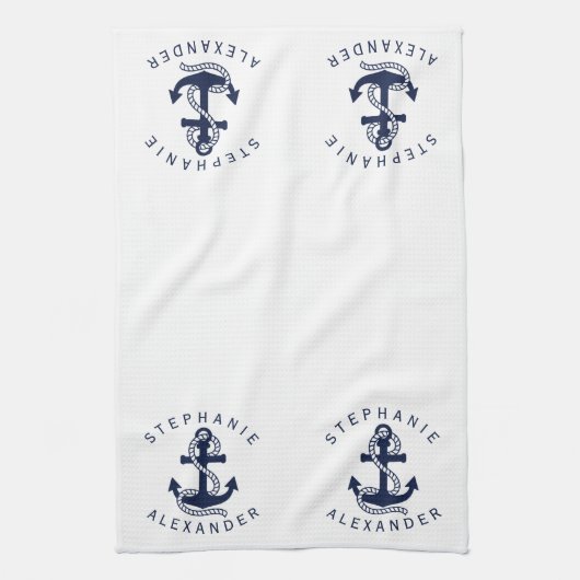 Nautical Navy Blue Anchor {kies uw kleur} Theedoek (Verticaal)