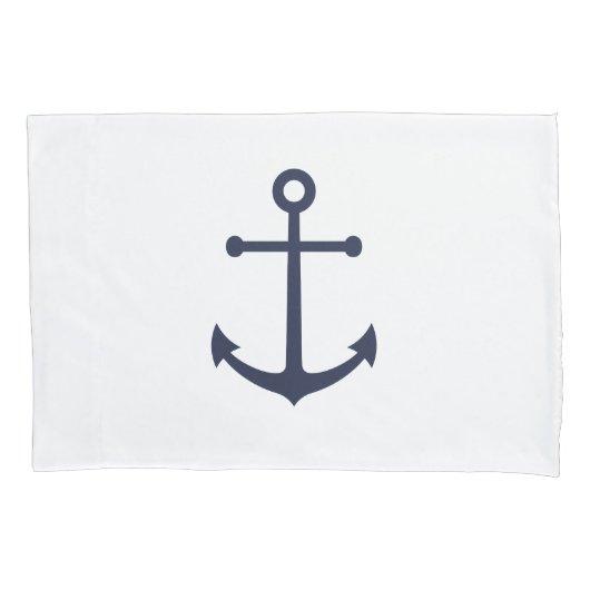 Nautical Navy Blue Anchor Kussensloop (Voorkant)