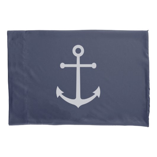 Nautical Navy Blue Anchor Kussensloop (Voorkant)