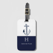 Nautical Navy Blue Anchor kustmonogrammen Bagagelabel (Voorkant (verticaal))