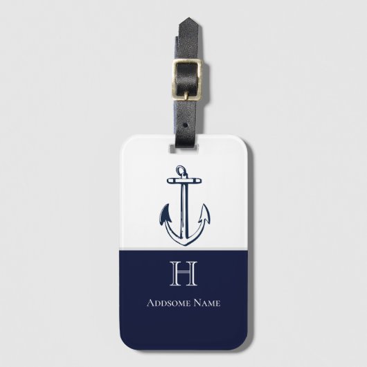 Nautical Navy Blue Anchor kustmonogrammen Bagagelabel (Voorkant (verticaal))
