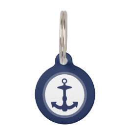 Nautical Navy Blue Anchor met aangepaste info Huisdierpenning