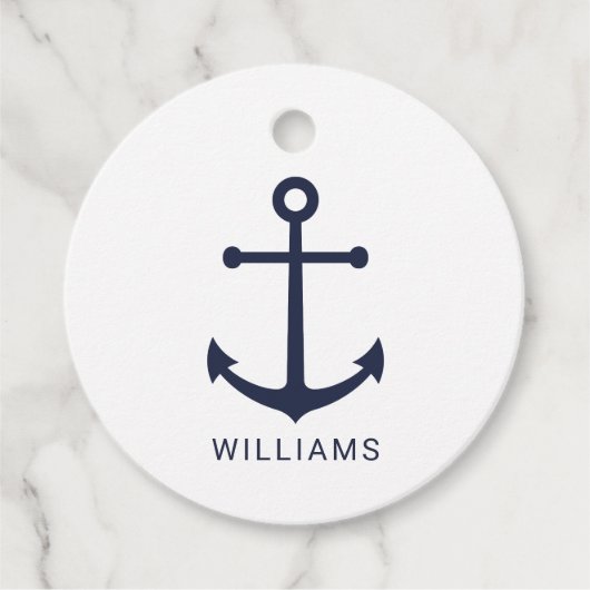 Nautical Navy Blue Anchor met aangepaste naam Bedankjes Labels (Voorkant)