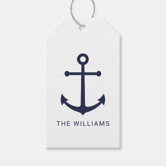 Nautical Navy Blue Anchor met aangepaste naam Cadeaulabel (Voorkant)