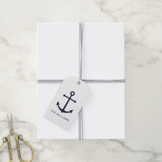 Nautical Navy Blue Anchor met aangepaste naam Cadeaulabel (Met Touw)