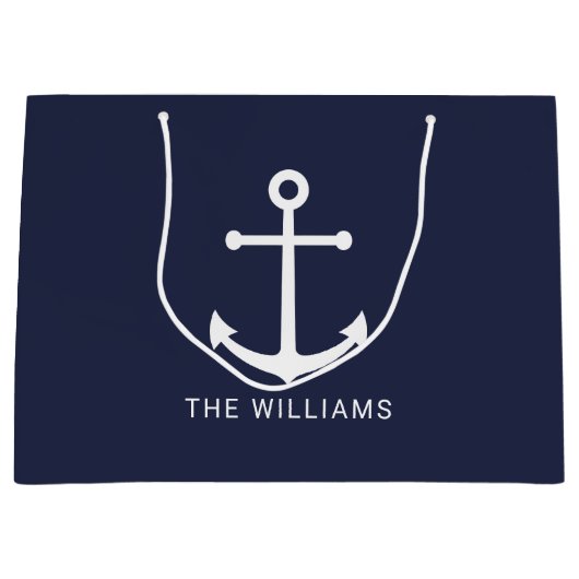 Nautical Navy Blue Anchor met aangepaste naam Groot Cadeauzakje (Voorkant)