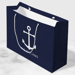 Nautical Navy Blue Anchor met aangepaste naam Groot Cadeauzakje