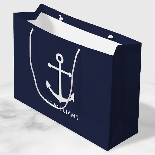 Nautical Navy Blue Anchor met aangepaste naam Groot Cadeauzakje