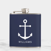 Nautical Navy Blue Anchor met aangepaste naam Heupfles