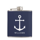 Nautical Navy Blue Anchor met aangepaste naam Heupfles (Voorkant)