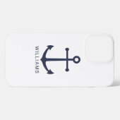 Nautical Navy Blue Anchor met aangepaste naam iPhone Hoesje (Achterkant horizontaal)