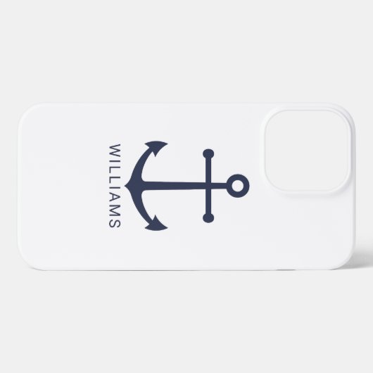 Nautical Navy Blue Anchor met aangepaste naam iPhone Hoesje (Achterkant horizontaal)