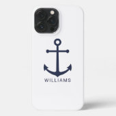 Nautical Navy Blue Anchor met aangepaste naam iPhone Hoesje (Achterkant)