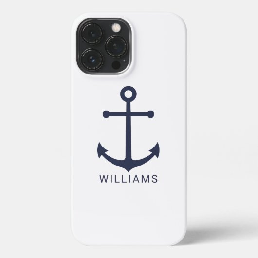 Nautical Navy Blue Anchor met aangepaste naam iPhone Hoesje (Achterkant)
