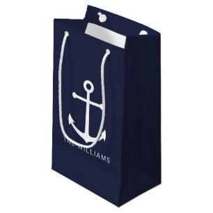 Nautical Navy Blue Anchor met aangepaste naam Klein Cadeauzakje