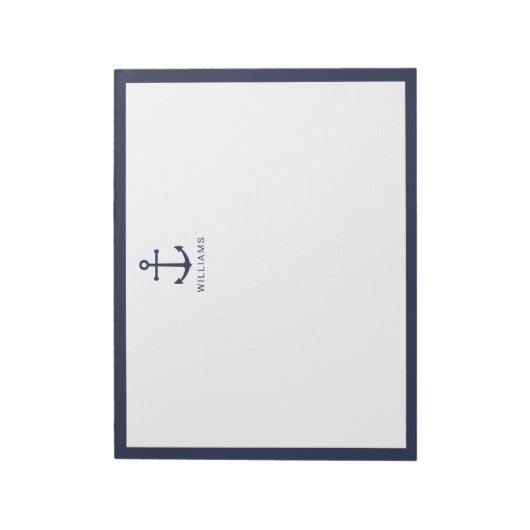 Nautical Navy Blue Anchor met aangepaste naam Notitieblok (Linkerzijde)