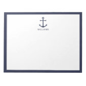 Nautical Navy Blue Anchor met aangepaste naam Notitieblok (Voorkant)