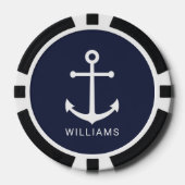 Nautical Navy Blue Anchor met aangepaste naam Poker Chips (Voorkant)