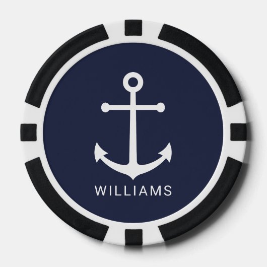 Nautical Navy Blue Anchor met aangepaste naam Poker Chips (Voorkant)