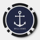 Nautical Navy Blue Anchor met aangepaste naam Poker Chips (Achterkant)