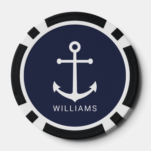 Nautical Navy Blue Anchor met aangepaste naam Poker Chips (Achterkant)