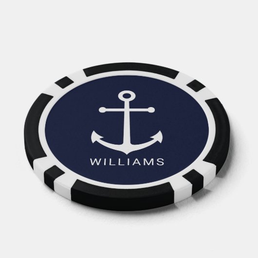 Nautical Navy Blue Anchor met aangepaste naam Poker Chips (Enkel)