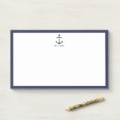 Nautical Navy Blue Anchor met aangepaste naam Post-it® Notes (Op bureau)